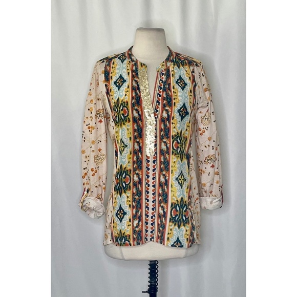 Anthropologie TINY Devas Popover Top Floral Sequins Mixed Materials Boho Small - Picture 3 of 10